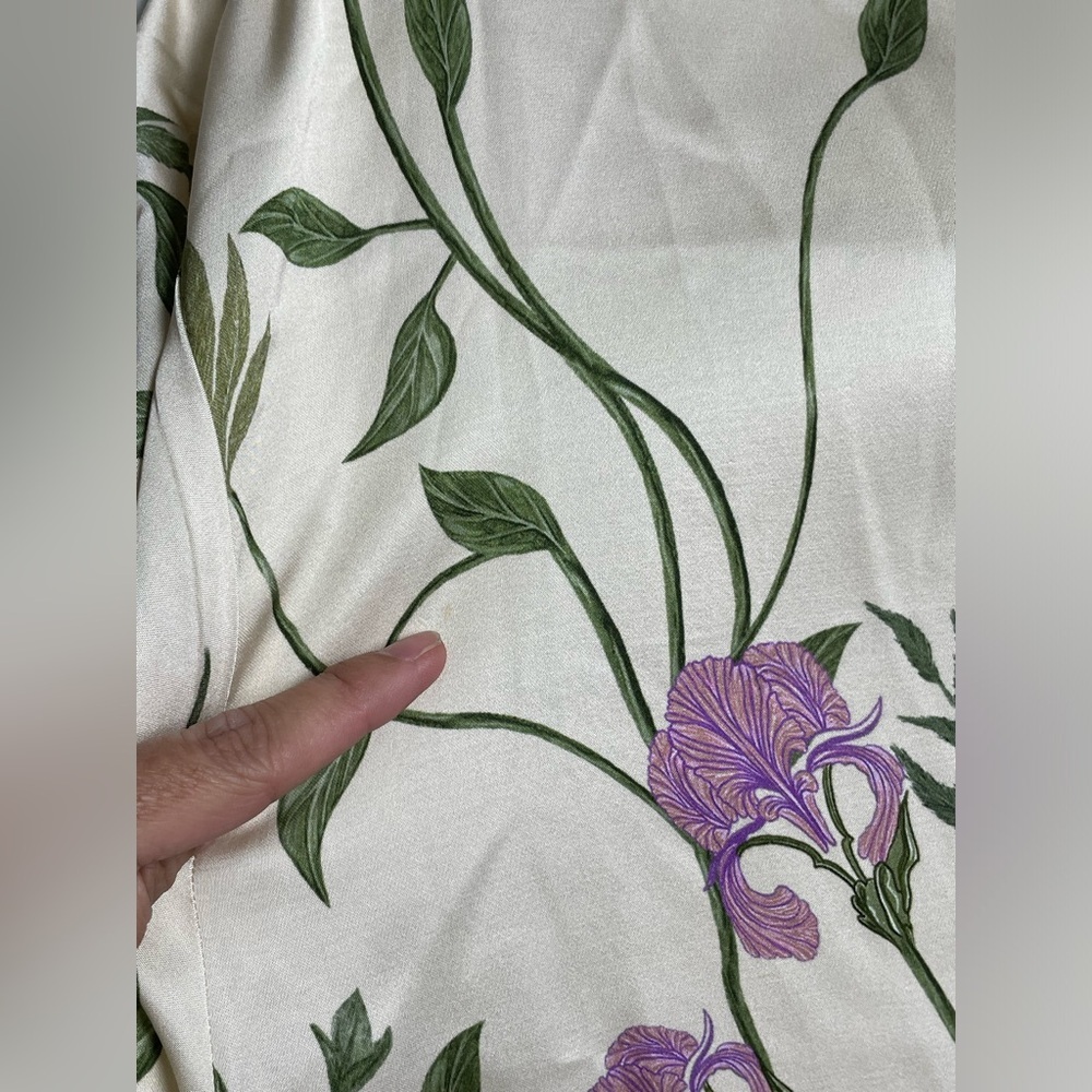 Aqua By Aqua Bendetta Cecilia Paraiso Cream Satin Button Down Shirt Top Bird S/L - Picture 10 of 10